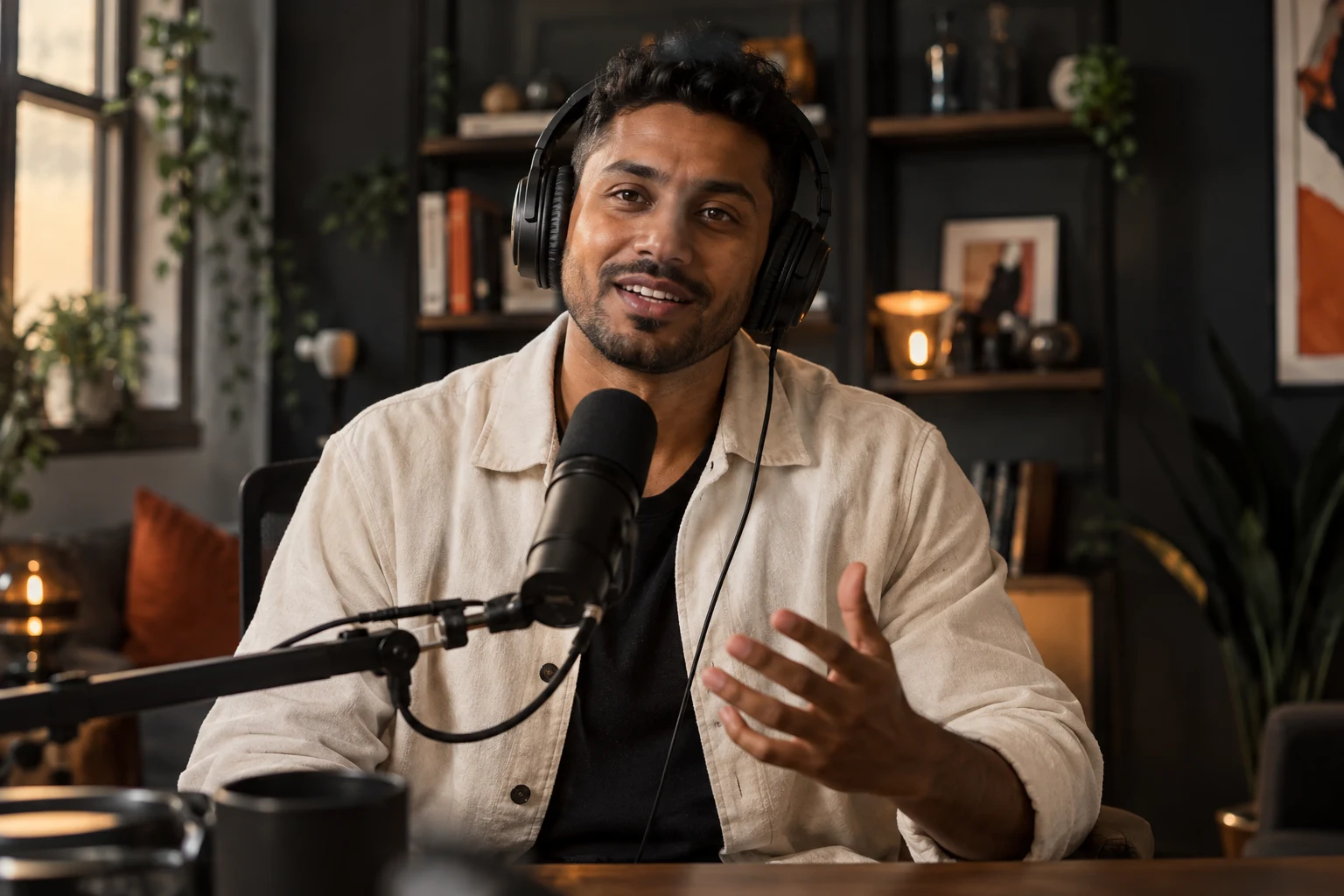 Remote podcast guest speaking from his home studio